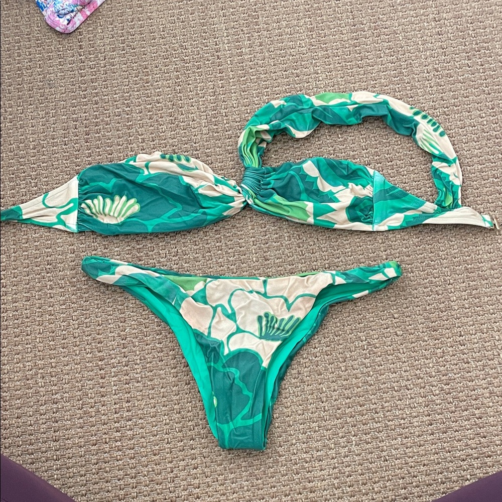 Farm Rio Green and Cream Bikini Set